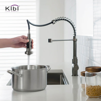 Kibi Aurora Single Handle High Arc Pull Down Kitchen Faucet In Titanium Finish - KKF2003TT