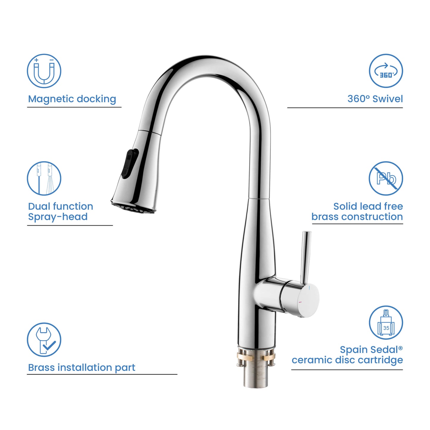 Kibi Bari Single Handle Pull Down Kitchen Bar Sink Faucet With Soap Dispenser in Chrome Finish - C-KKF2015CH-KSD100CH