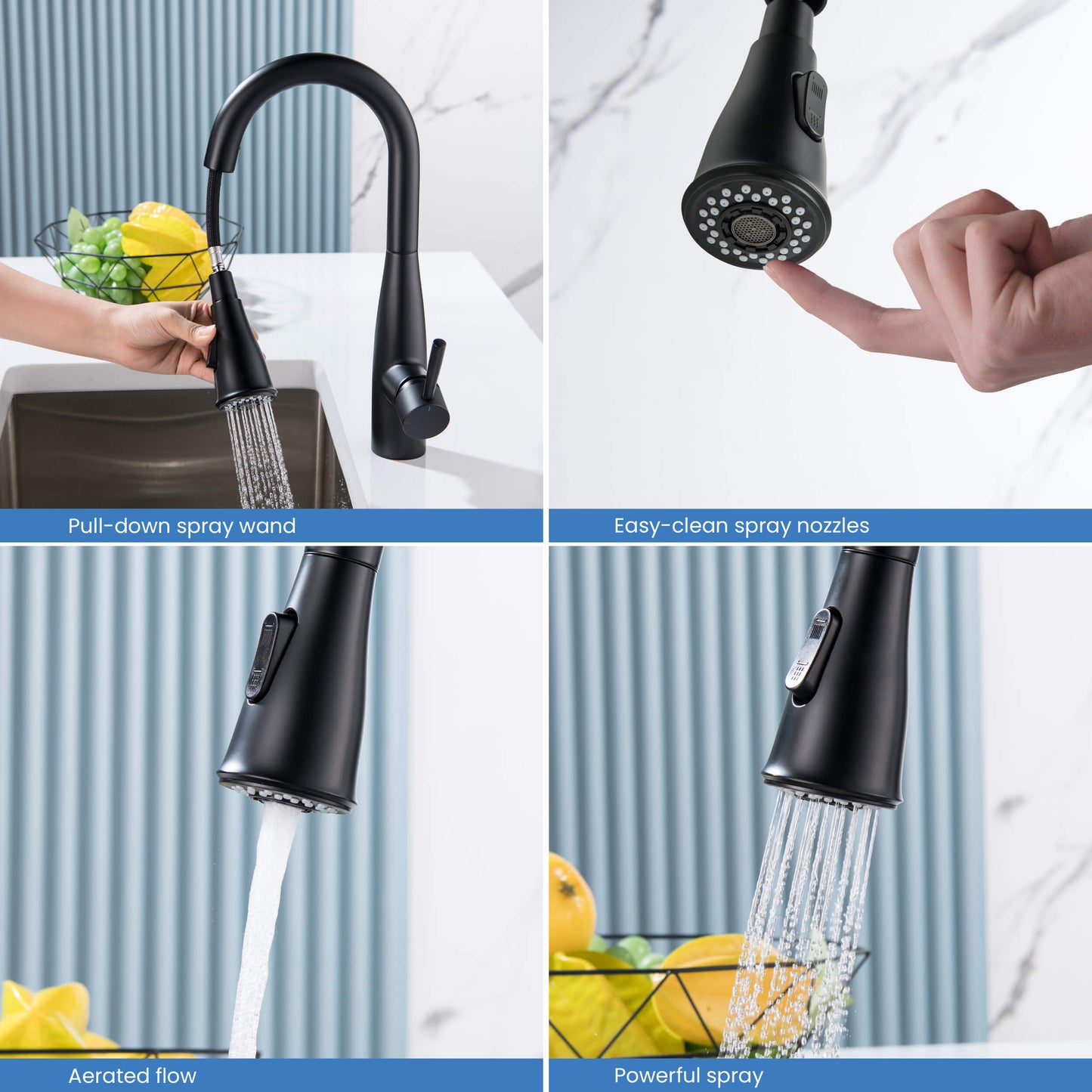 Kibi Bari Single Handle Pull Down Kitchen Bar Sink Faucet With Soap Dispenser in Matte Black Finish - C-KKF2015MB-KSD100MB