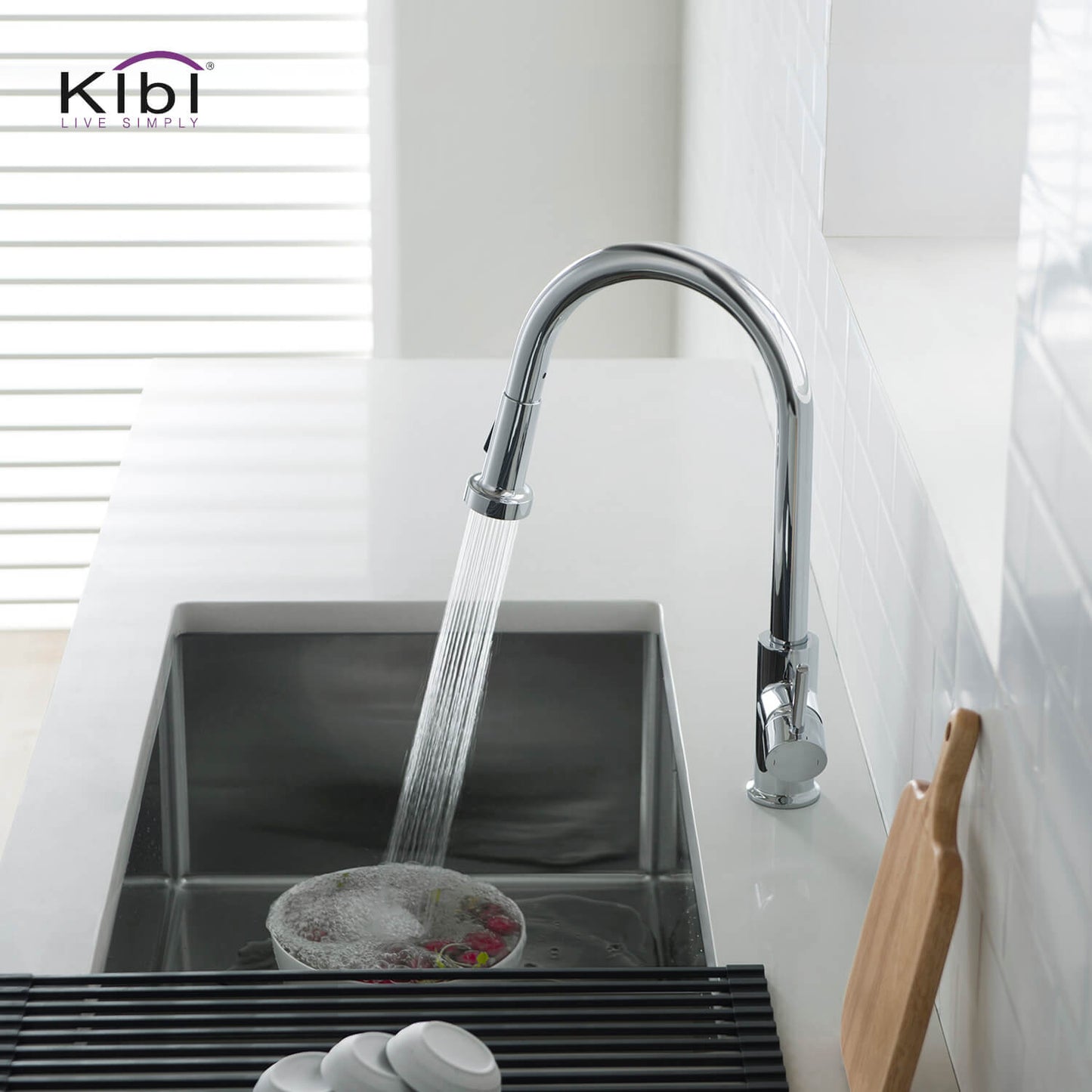 Kibi Casa Single Handle High Arc Pull Down Kitchen Faucet in Chrome Finish - KKF2002CH