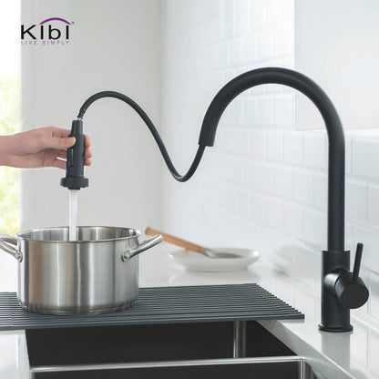 Kibi Casa Single Handle High Arc Pull Down Kitchen Faucet in Matte Black Finish - KKF2002MB