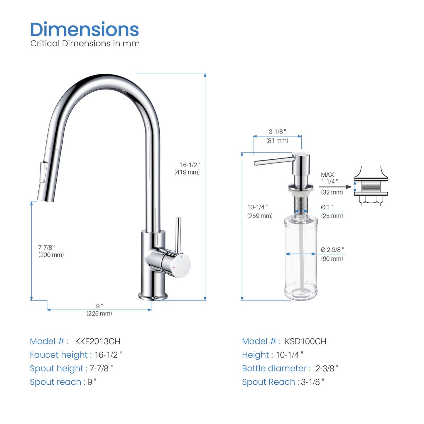 Kibi Circular Single Handle Pull Down Kitchen Faucet With Soap Dispenser in Chrome Finish - C-KKF2013CH-KSD100CH
