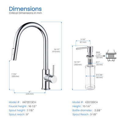 Kibi Circular Single Handle Pull Down Kitchen Faucet With Soap Dispenser in Chrome Finish - C-KKF2013CH-KSD100CH