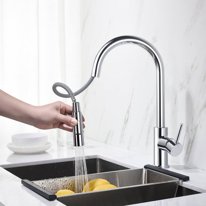Kibi Circular Single Handle Pull Down Kitchen Faucet With Soap Dispenser in Chrome Finish - C-KKF2013CH-KSD100CH