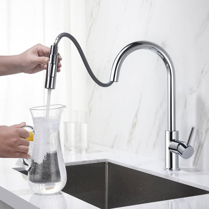 Kibi Circular Single Handle Pull Down Kitchen Faucet in Chrome Finish - KKF2013CH