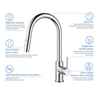 Kibi Circular Single Handle Pull Down Kitchen Faucet in Chrome Finish - KKF2013CH