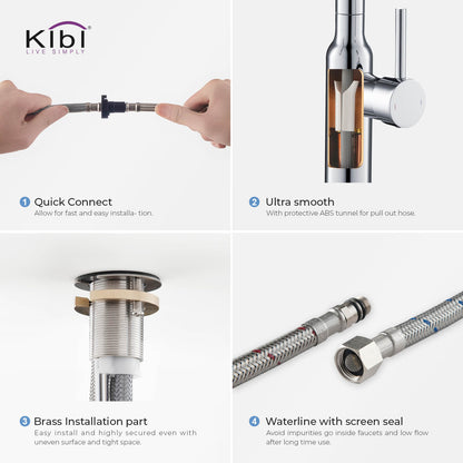 Kibi Hilo Single Handle High Arc Pull Down Kitchen Faucet in Chrome Finish - KKF2008CH