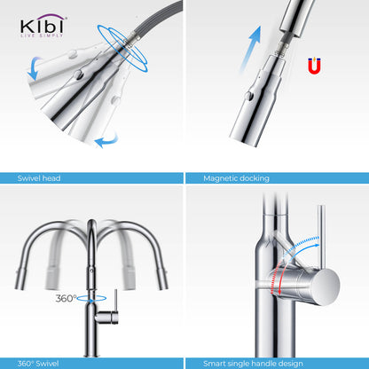 Kibi Hilo Single Handle High Arc Pull Down Kitchen Faucet in Chrome Finish - KKF2008CH