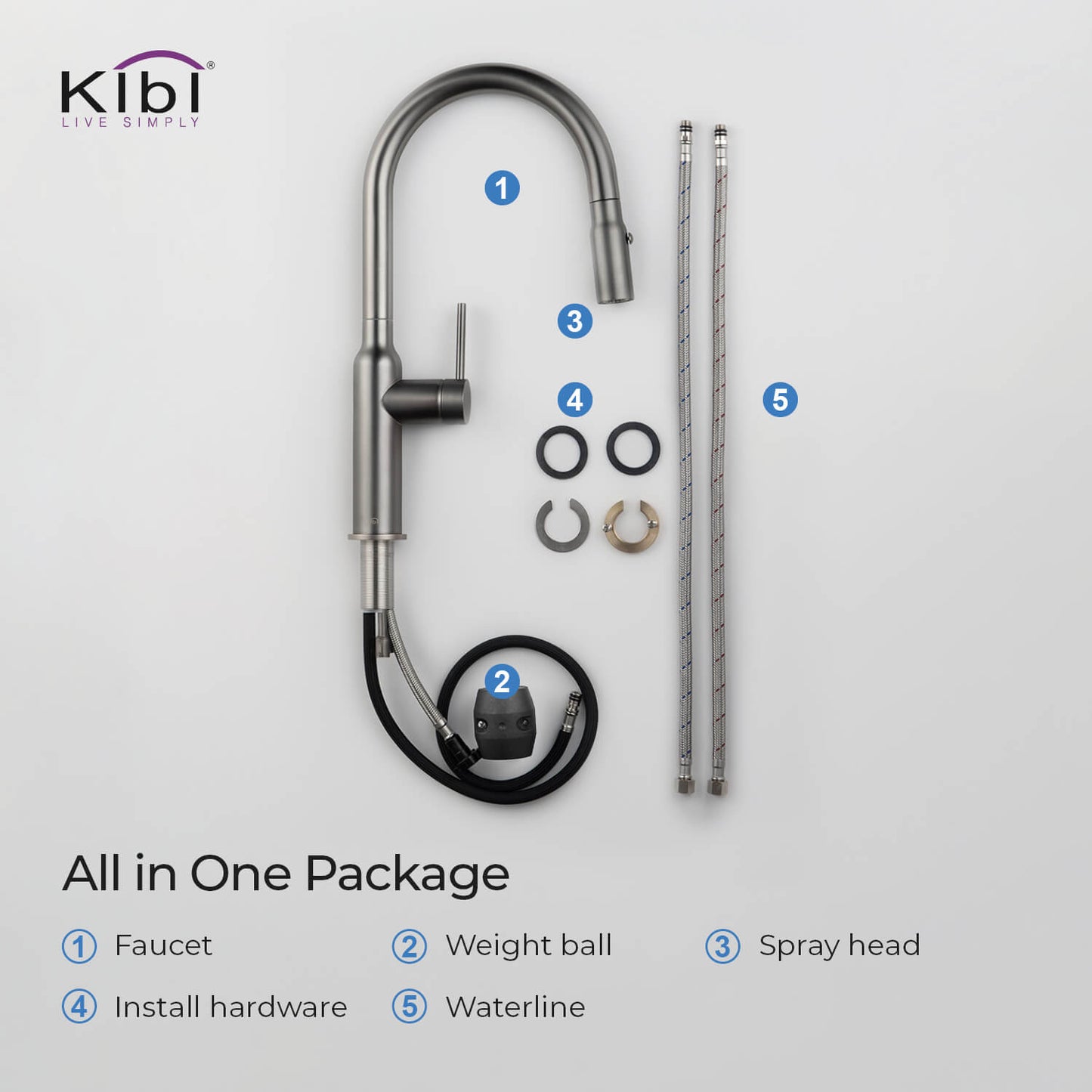Kibi Hilo Single Handle High Arc Pull Down Kitchen Faucet in Titanium Finish - KKF2008TT