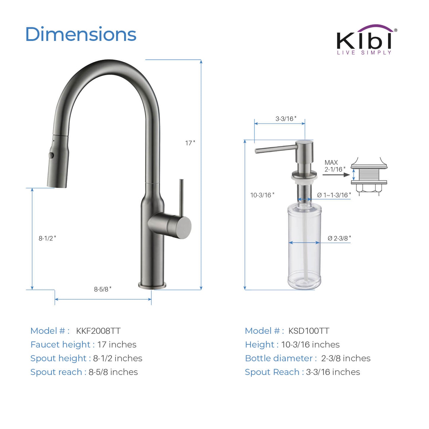 Kibi Hilo Single Handle High Arc Pull Down Kitchen Faucet in Titanium Finish - KKF2008TT