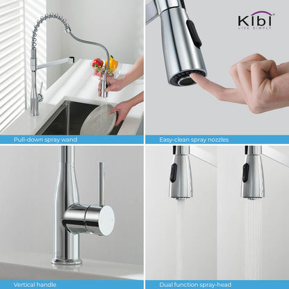 Kibi Largo Single Handle Pull Down Kitchen Faucet in Chrome Finish - KKF2006CH