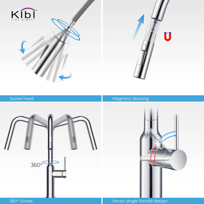 Kibi Macon Single Handle High Arc Pull Down Kitchen Faucet in Chrome Finish - KKF2007CH