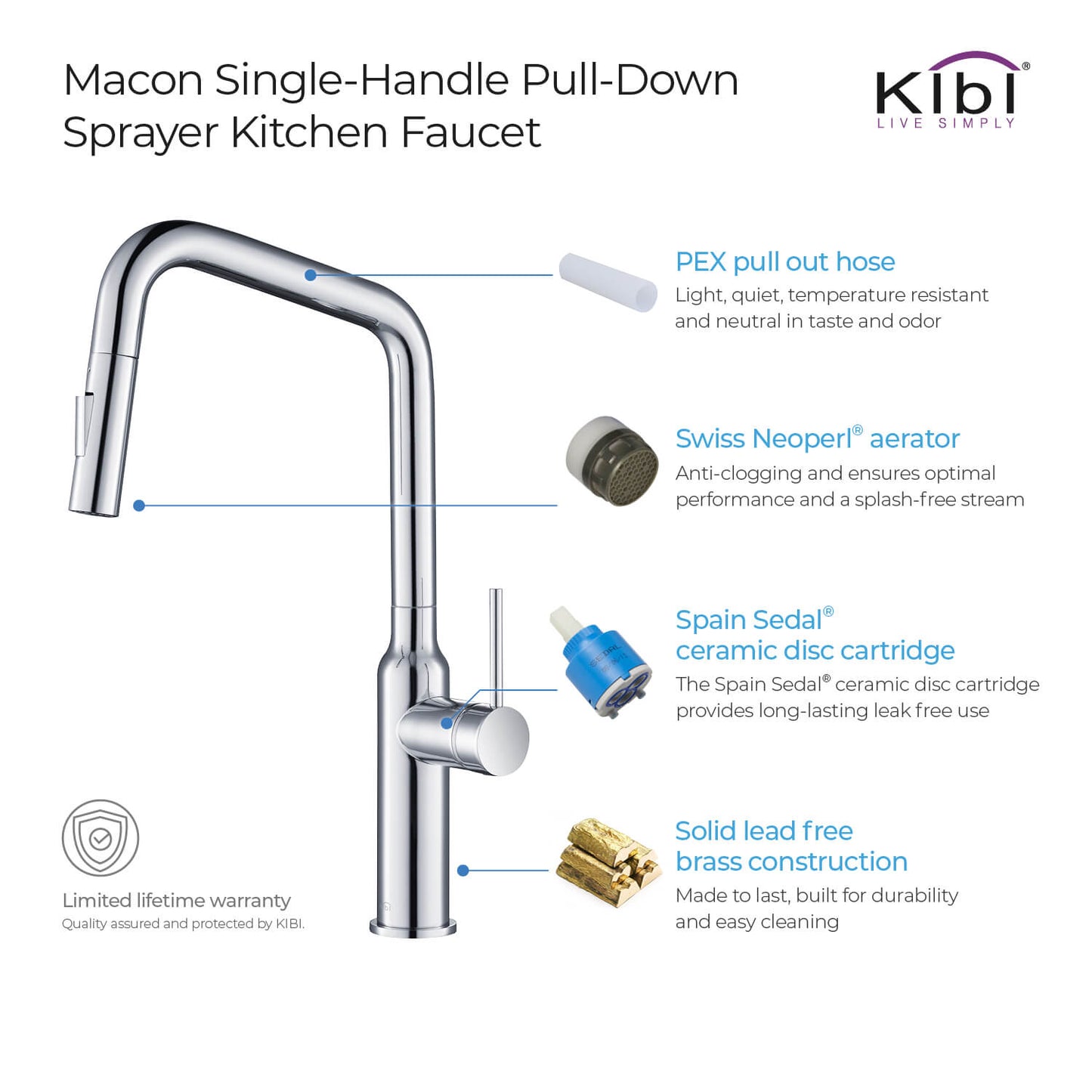 Kibi Macon Single Handle High Arc Pull Down Kitchen Faucet in Chrome Finish - KKF2007CH