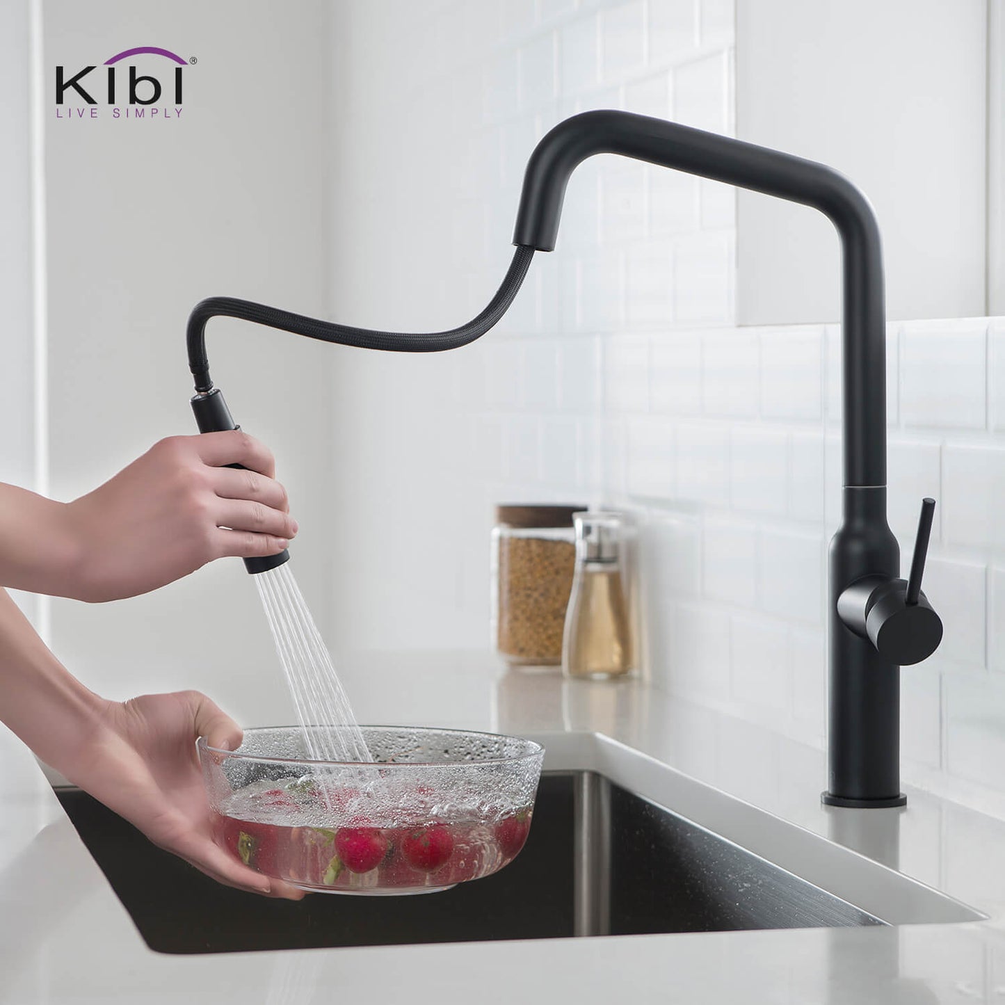 Kibi Macon Single Handle High Arc Pull Down Kitchen Faucet in Matte Black Finish - KKF2007MB