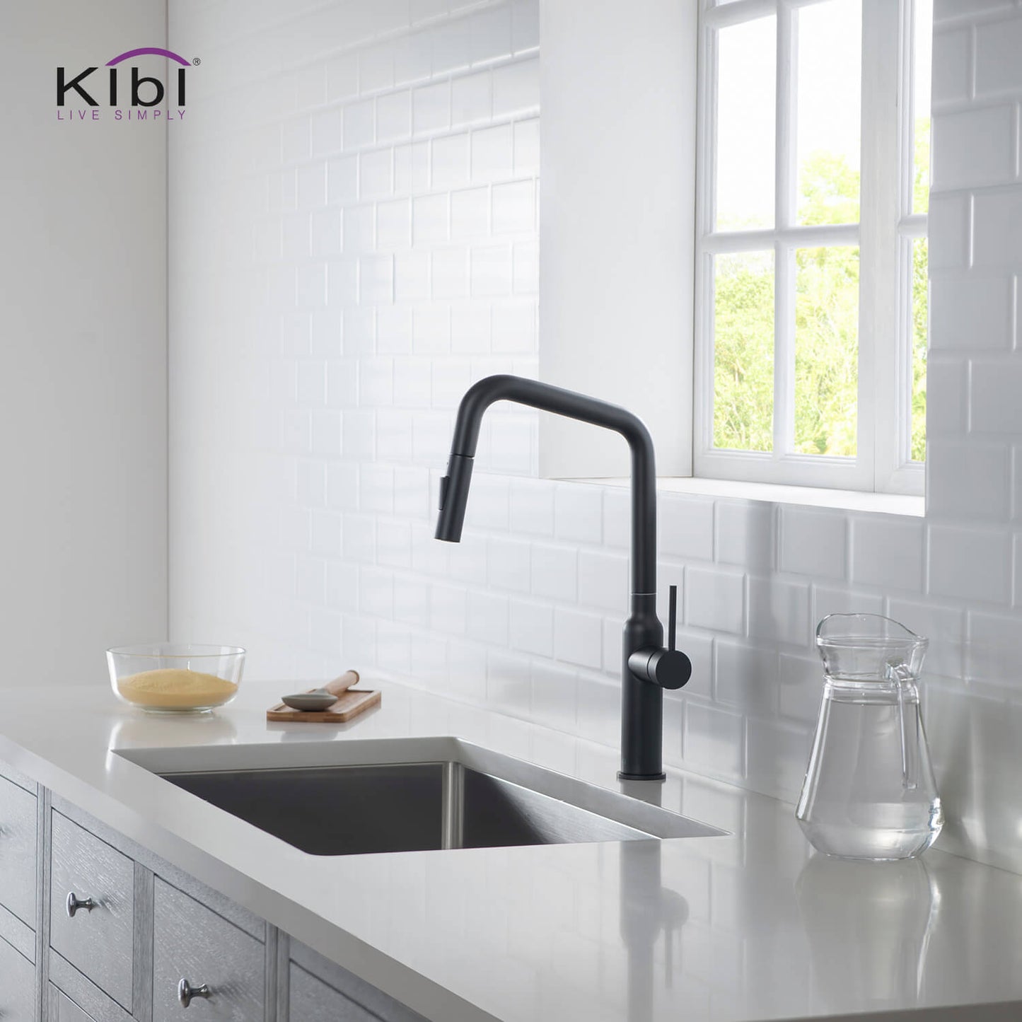 Kibi Macon Single Handle High Arc Pull Down Kitchen Faucet in Matte Black Finish - KKF2007MB