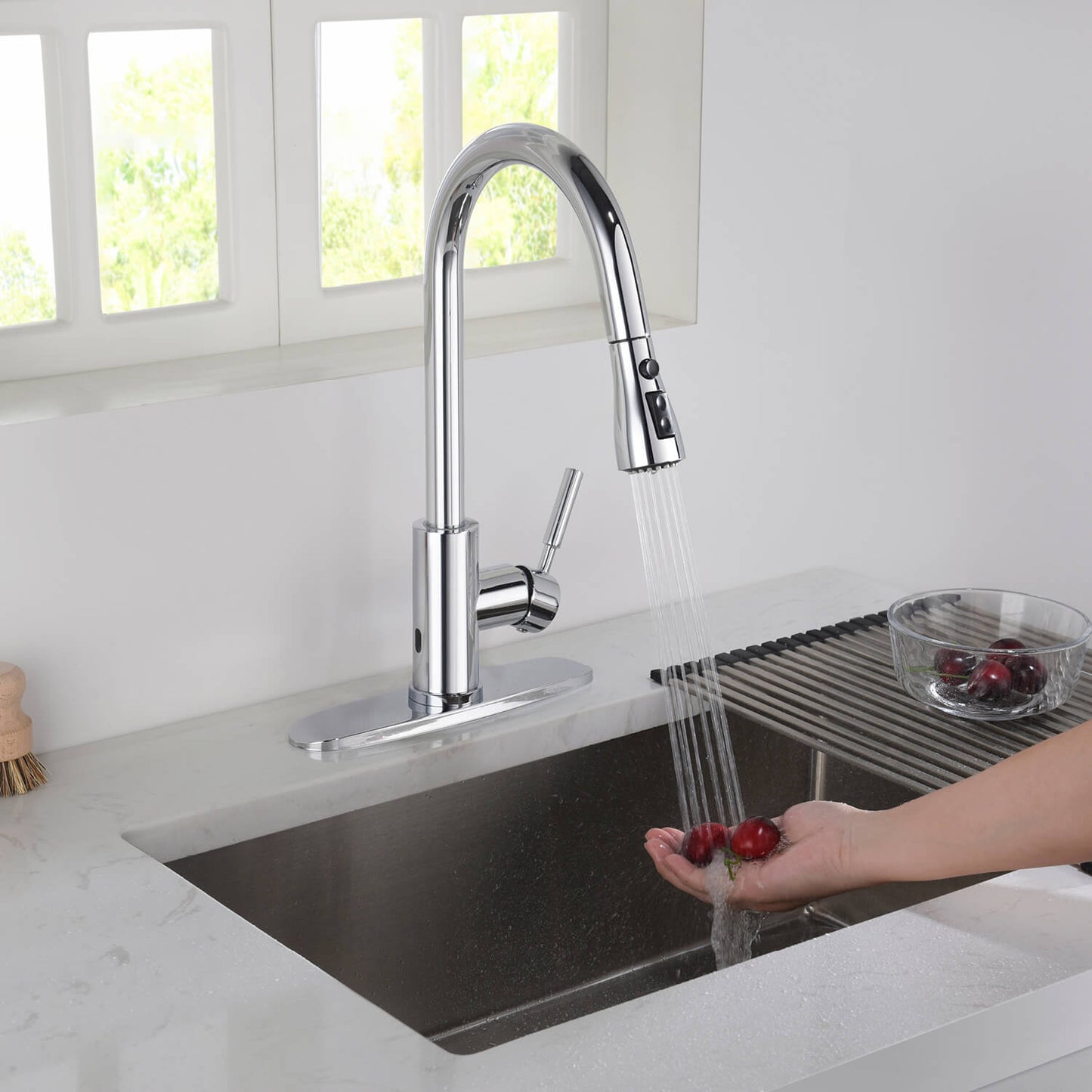 Kibi Single Handle Pull Down Kitchen Faucet With Touch Sensor In Chrome Finish - F102CH-S