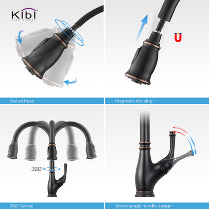 Kibi Summit Single Handle High Arc Pull Down Kitchen Faucet With Soap Dispenser in Oil Rubbed Bronze Finish - C-KKF2009ORB-KSD101ORB