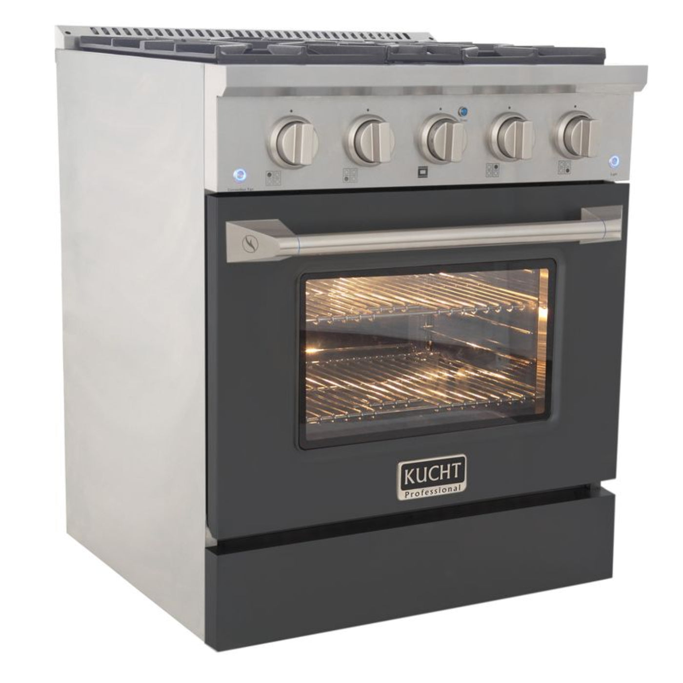 Kucht 30 Inch Pro-Style KDF Series Natural Gas Stainless Steel Dual Fuel Range with Grey Oven Door - KDF302-GR