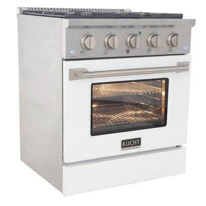 Kucht 30 Inch Pro-Style KDF Series Natural Gas Stainless Steel Dual Fuel Range with White Oven Door - KDF302-W