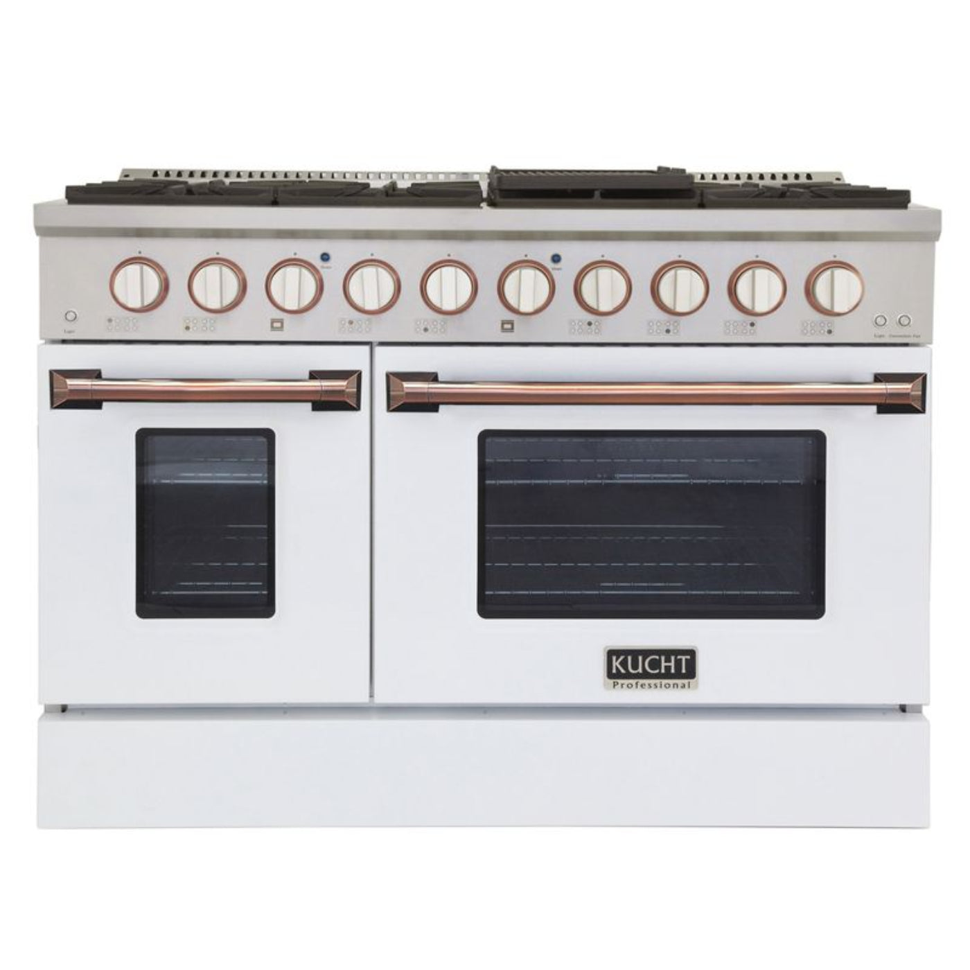 GREE Kucht 48 Inch Pro-Style KDF Series Customized Natural Gas Stainless Steel Dual Fuel Range with White Oven Door - KDF481-Customized W-Gold
