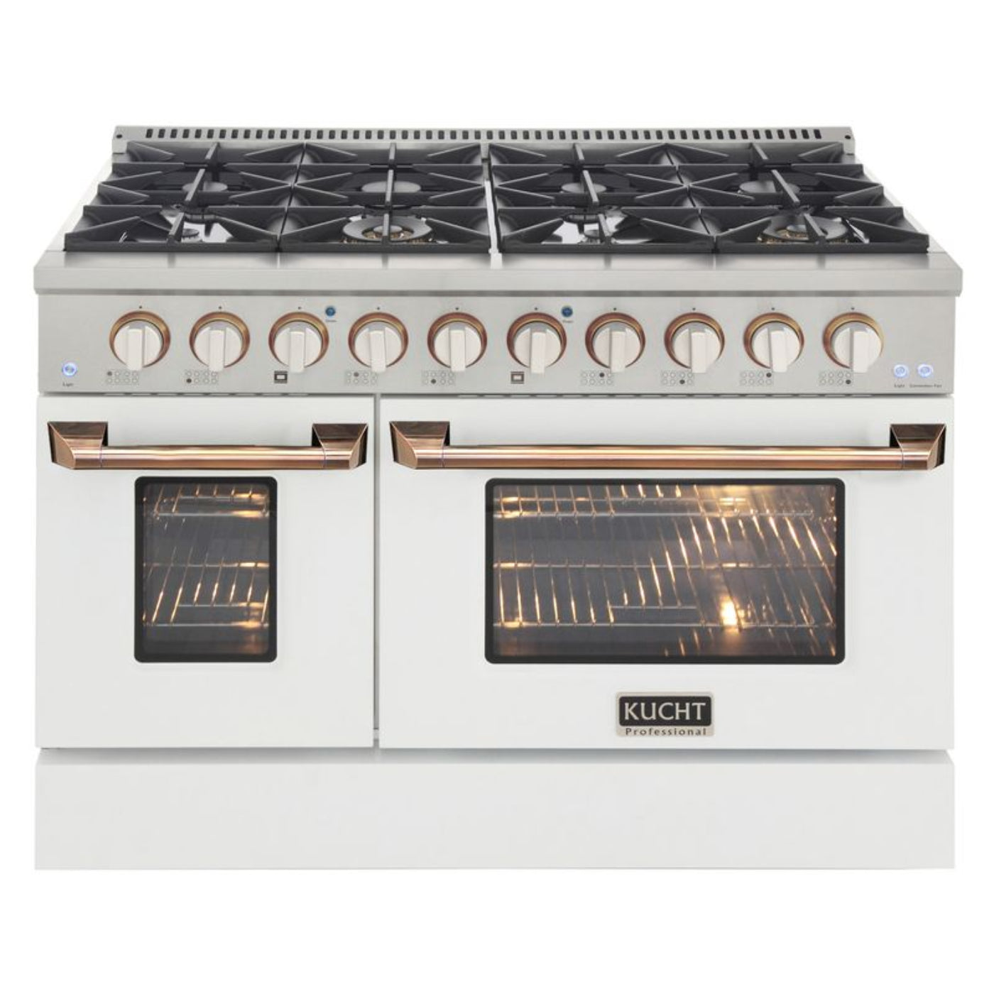 GREE Kucht 48 Inch Pro-Style KDF Series Customized Natural Gas Stainless Steel Dual Fuel Range with White Oven Door - KDF481-Customized W-Gold