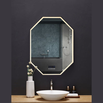 Ancerre Otto LED Octagon Black Framed Lighted Bathroom Vanity Mirror with Bluetooth and Digital Display - LEDM-OTTO-24 - Backyard Provider