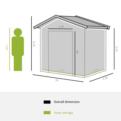 Outsunny EverBase 7' x 4' Outdoor Storage Shed with Foundation Kit, Double Lockable Door & Air Vents, Gray - ockable Door & Air Vents, Gray
