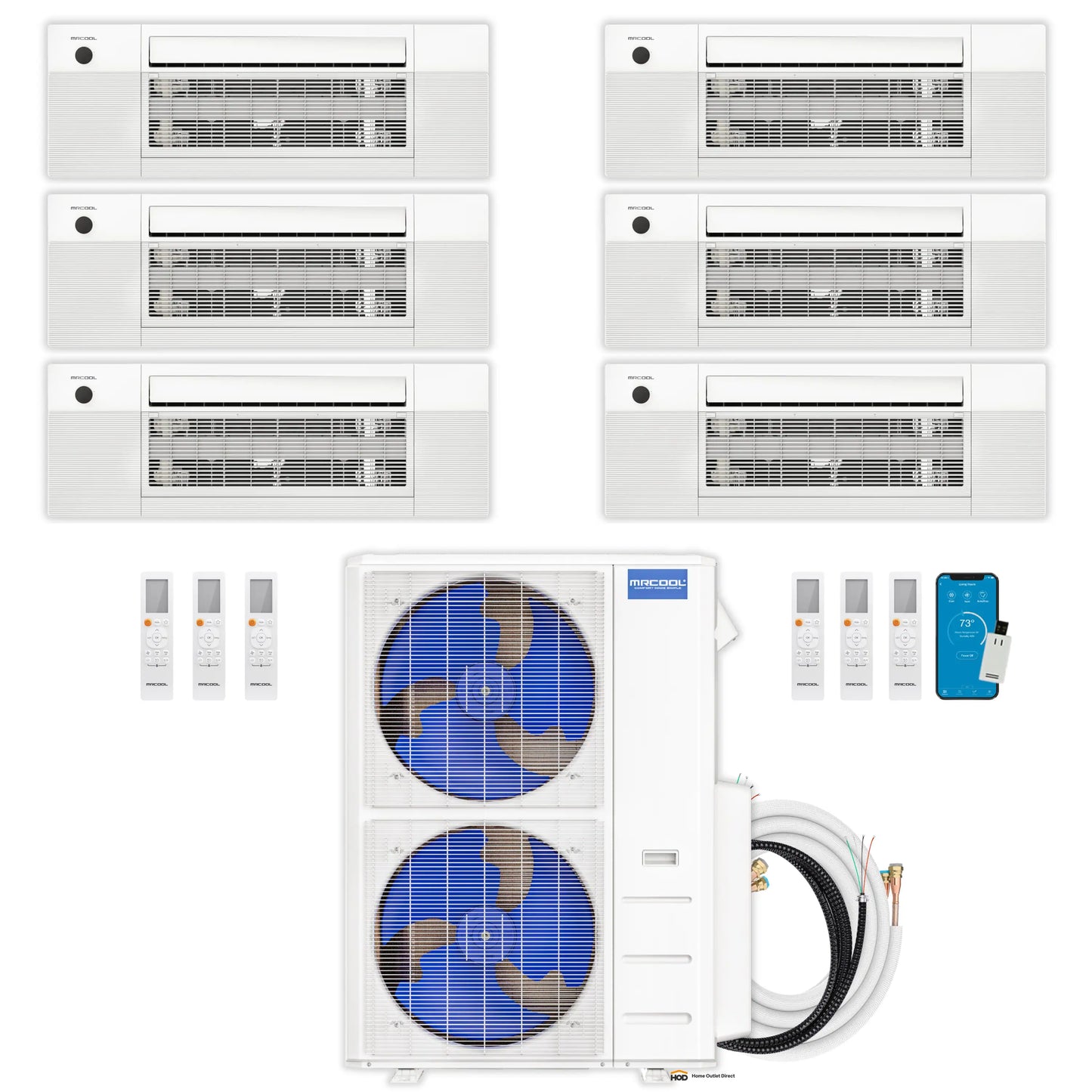 MRCOOL DIY 5th Gen Mini Split - 6-Zone 48,000 BTU Ductless Air Conditioner and Heat Pump Condenser with 12K + 12K + 12K + 6K + 6K + 6K Ceiling Cassette Air Handlers