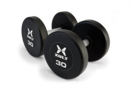 Johnson Health Tech XULT Urethane Round Dumbbells - XULT Urethane Round Dumbbell Pair, Black Plus, 95 lb. - XT-095URE-RND-P