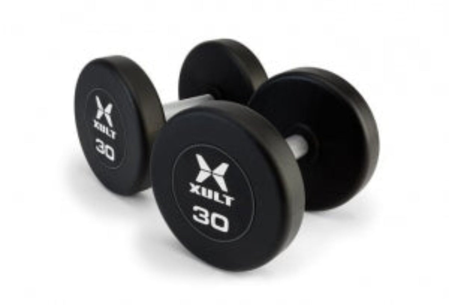 Johnson Health Tech XULT Urethane Round Dumbbells - XULT Urethane Round Dumbbell Pair, Black, 50 lb. - XT-050URE-RND