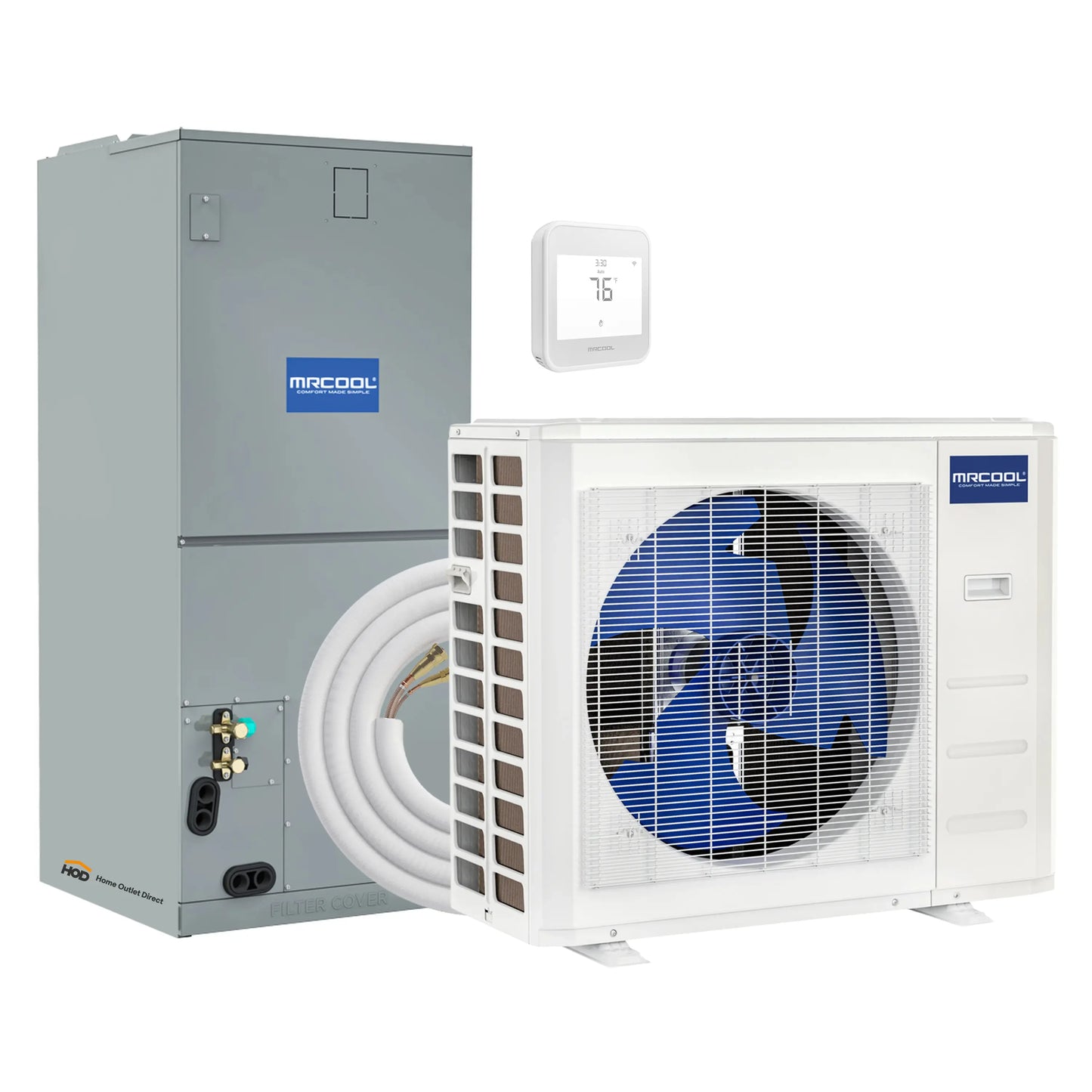 MRCOOL VersaPro 2nd Gen Central Split System with 30K BTU, 2.5 Ton, 17 SEER2, Central Ducted Condenser and Ducted Air Handler with 35 Ft. R-454B No-Vac Lineset  - MVP-30-HP-230A35