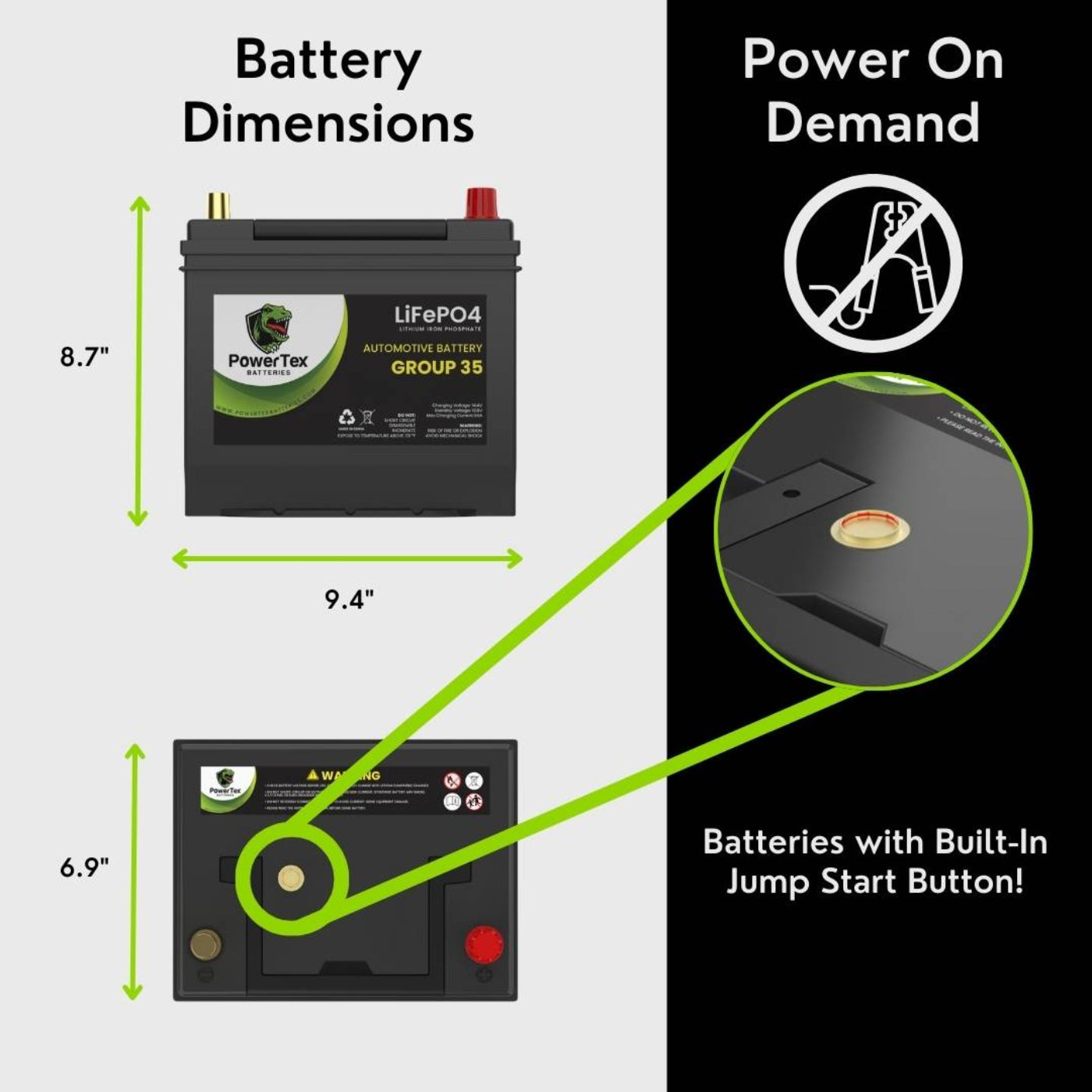 PowerTex 2015 Subaru XV Crosstrek Car Battery BCI Group 35 / Q85 Lithium LiFePO4 Automotive Battery - PTLG35-392
