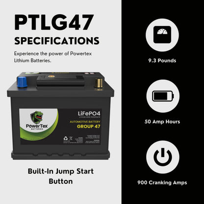 PowerTex 2021 Volkswagen Saveiro L4 1.6LReplacement Car Battery BCI Group 47 Lithium LiFePO4 Automotive Powertex Battery - PTLG47-090