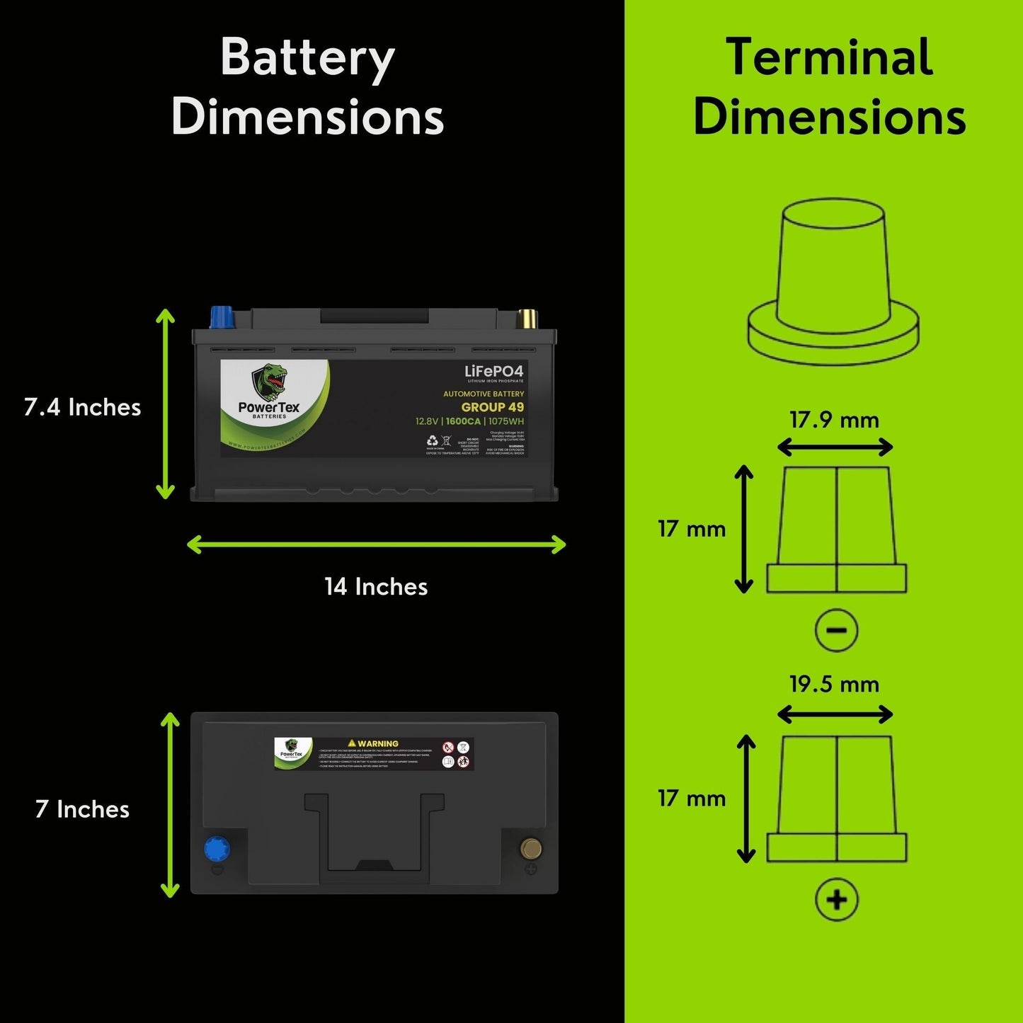 PowerTex 2014 Aston Martin Vanquish Car Batteries BCI Group 49 / H8 Lithium LiFePO4 Automotive Battery - - PTLG49-9