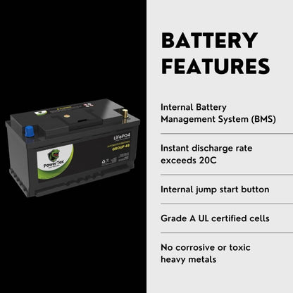 PowerTex 2011 Aston Martin V8 Vantage Car Battery BCI Group 49 / H8 Replacement Lithium LiFePO4 Automotive Battery - PTLG49-38