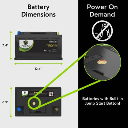 PowerTex 2022 Cadillac XT6 L4 2.0L Replacement Car Battery BCI Group 94R Lithium LiFePO4 Automotive Powertex Battery - PTLG94R-0106