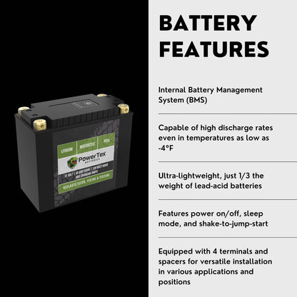 PowerTex Batteries YTX20-BS LiFePO4 Lithium Iron Phosphate Motorcycle Battery