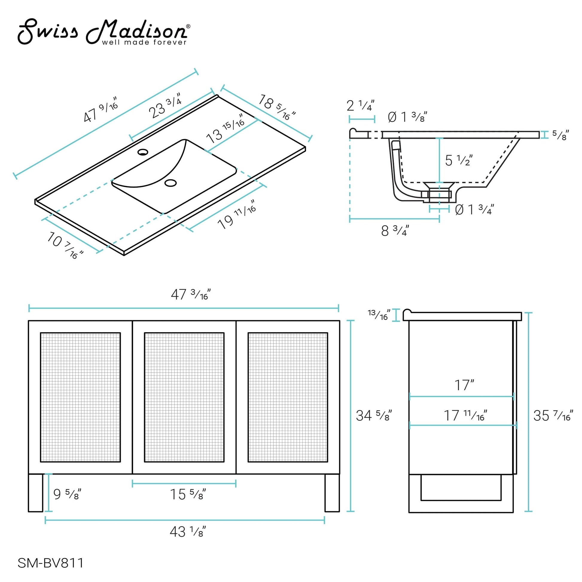 Swiss Madison Arles 48" Single, Bathroom Vanity in Honey - SM-BV811 - Backyard Provider