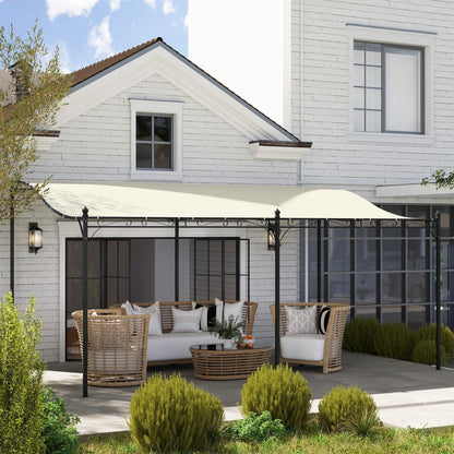 Outsunny 10' x 16' Wall-Mounted Metal Patio Canopy with Drainage Holes, Cream White - 84C-582V00CW