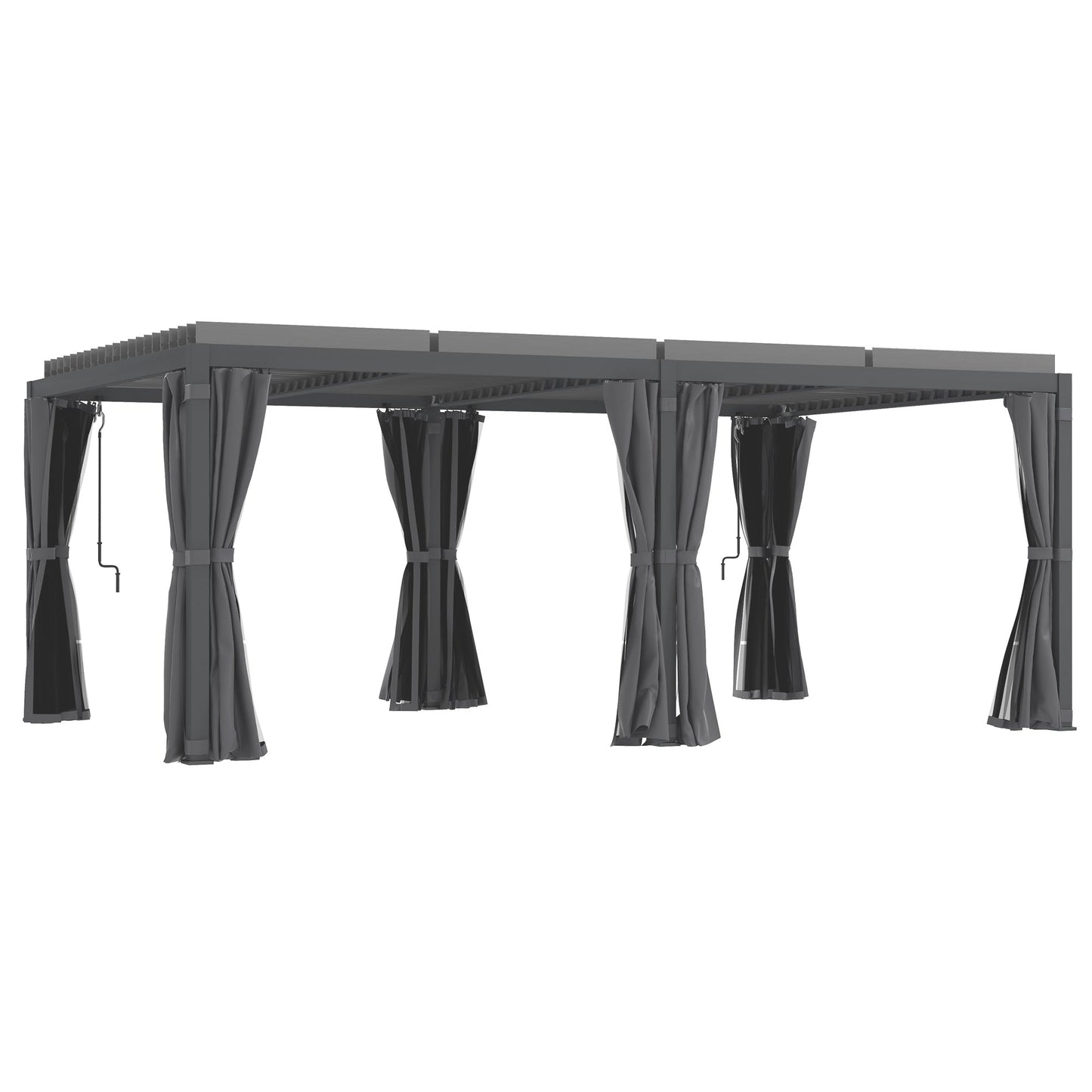 Outsunny 12' x 19' Aluminum Pergola with Adjustable Louvers, Curtains & Netting, Dark Gray- 84C - 509V00CG