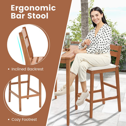 Tangkula 5 Pieces Patio Eucalyptus Wood Bar Set - HW71566+2*HW71567WH-2