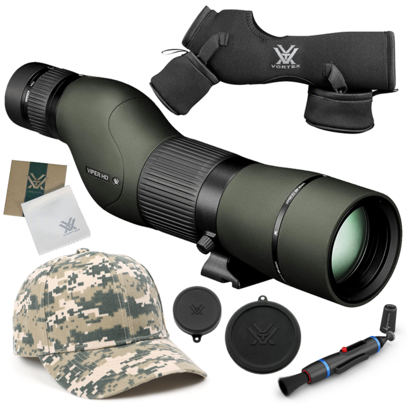 Vortex Optics Viper HD 20-60x85 Straight Spotting Scope with Free Hat and Wearable4U Bundle - V503