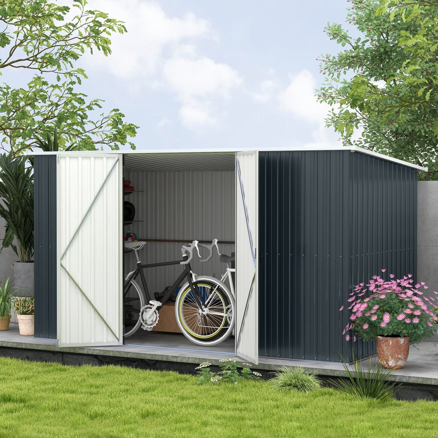 Outsunny 11' x 6' Metal Storage Shed with Lockable Door for Backyard, Garden, Lawn, Gray - 845-680V01CG