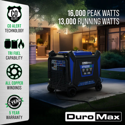 DuroMax 16,000 Watt V-Twin Tri Fuel Portable Digital Inverter Generator