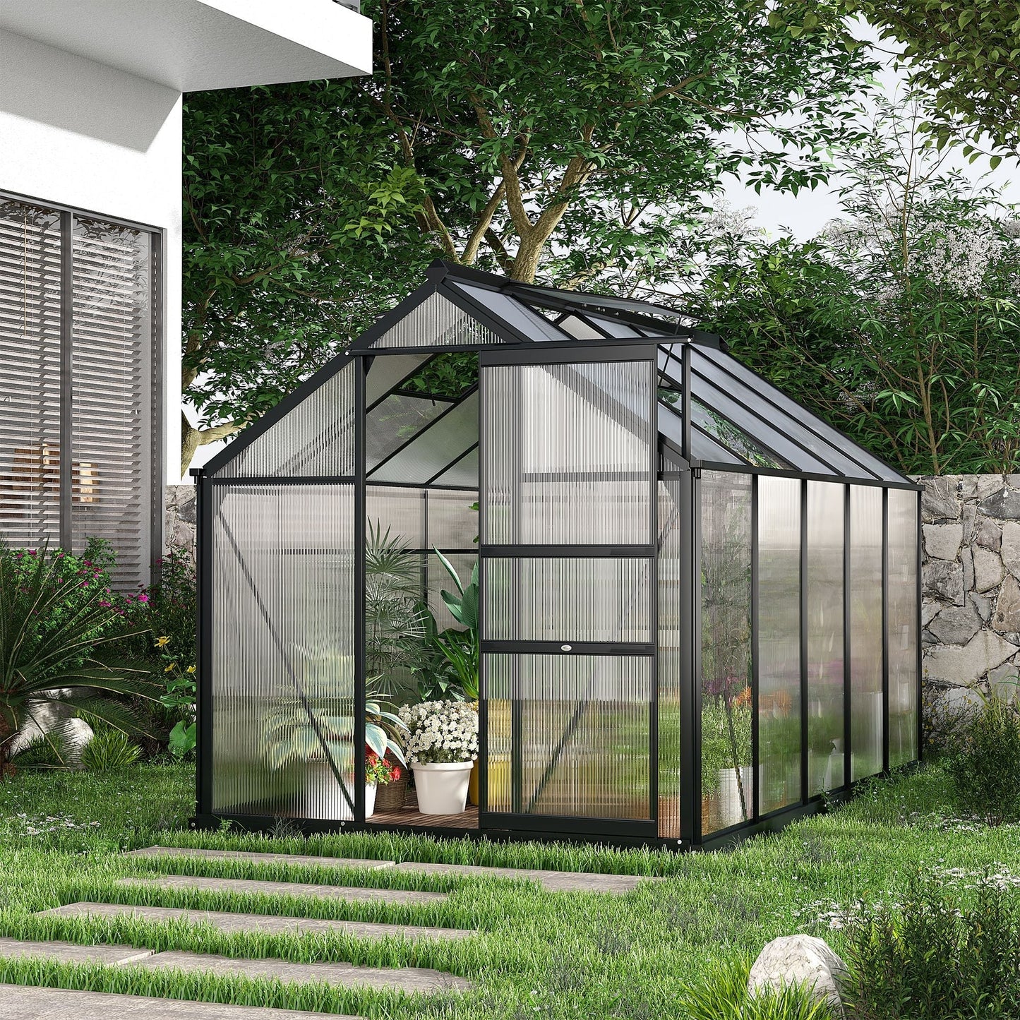 Outsunny BloomGreen 6' x 10' Greenhouse with Rain Gutter and Roof Vent Gray - 845-059V01GY