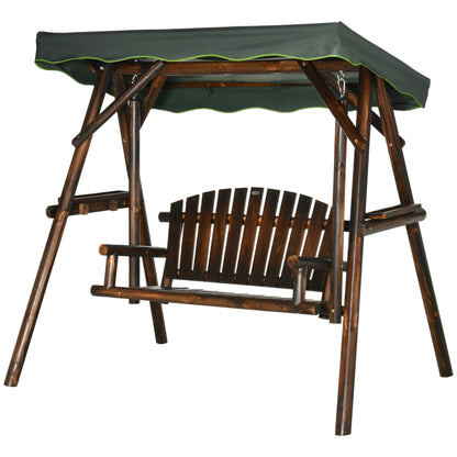 Outsunny 2-Person Outdoor Hanging Swing Chair with Adjustable Canopy and Side Trays - 84A-216