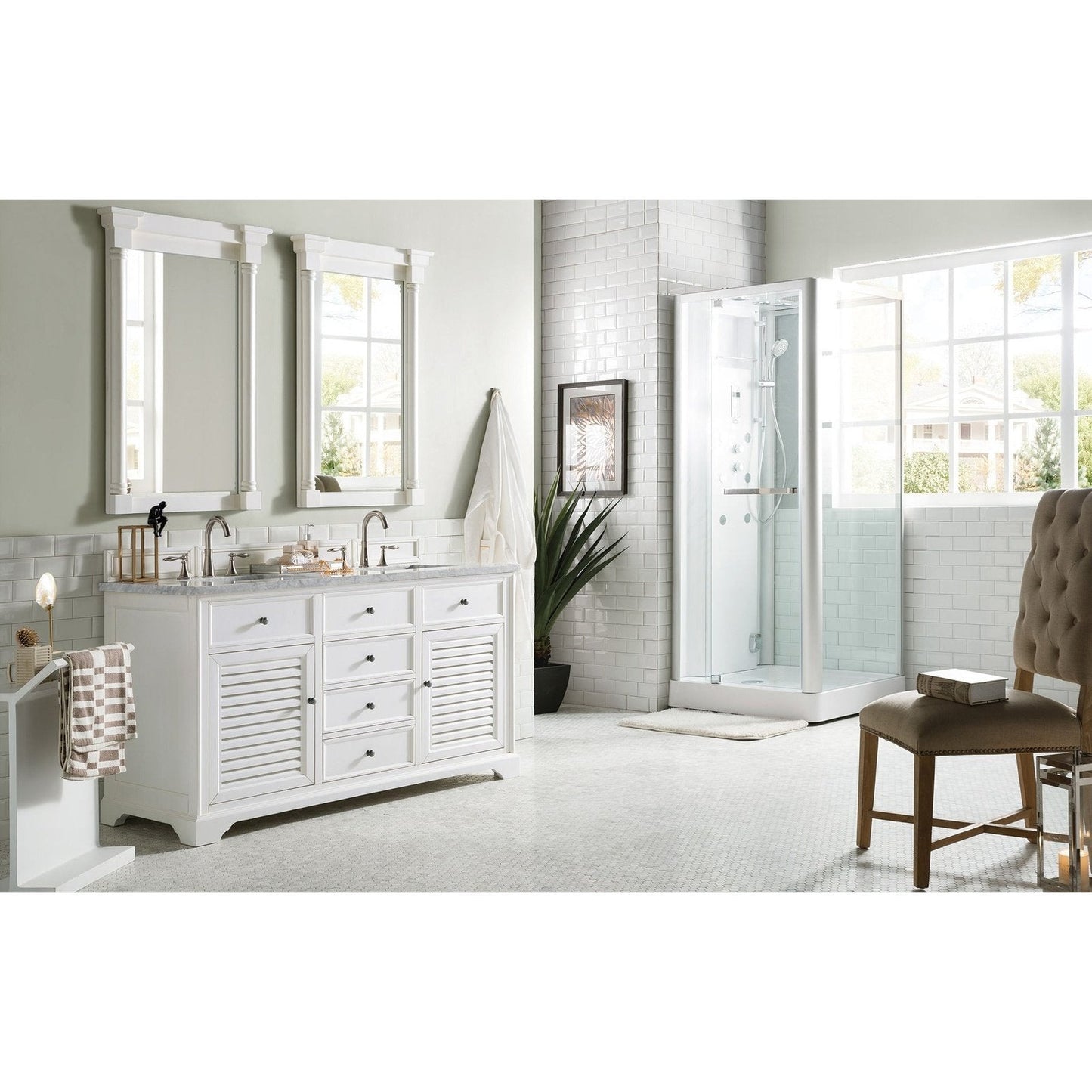 James Martin Vanities Savannah 60" Bright White Double Vanity - 238-104-V60D-BW-3AF