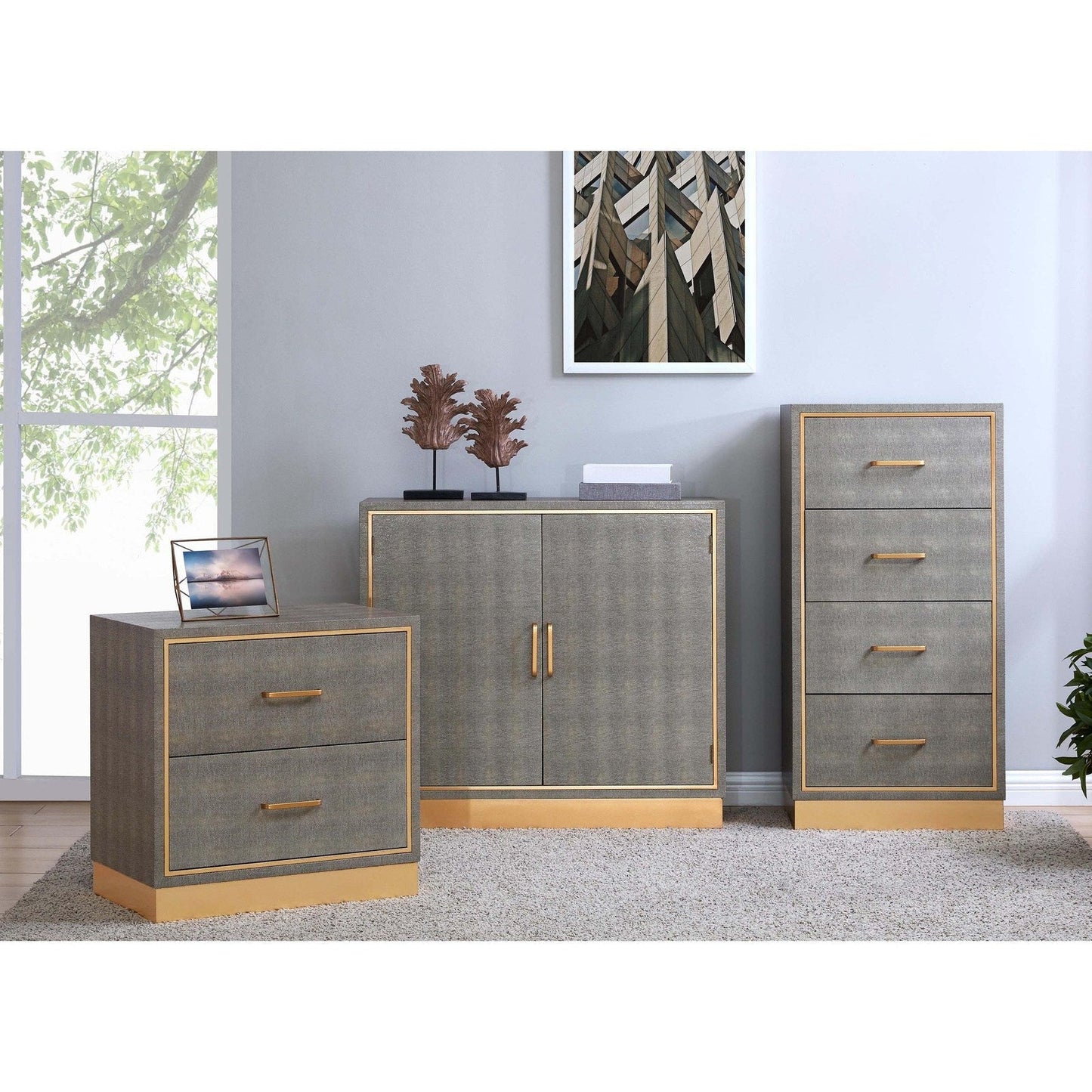 New Pacific Direct Edinburgh 2-Drawer Faux Shagreen End table -  1600049
