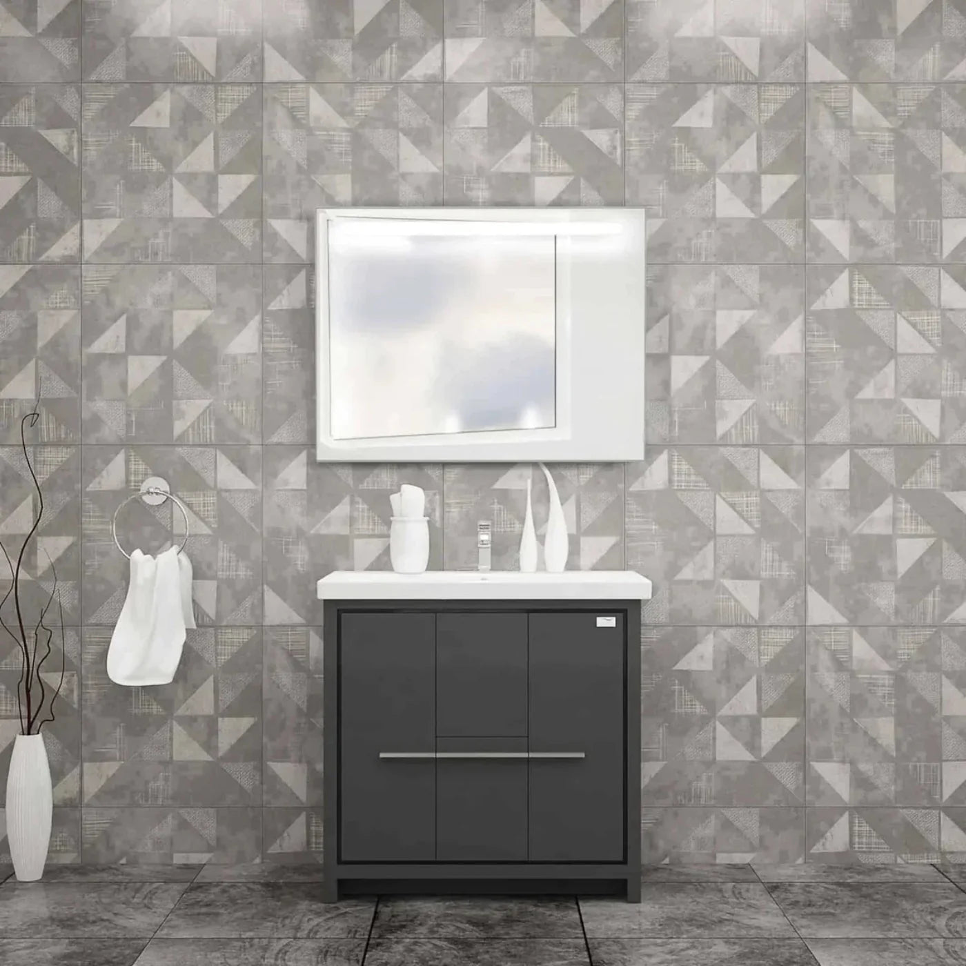 Casa Mare Alessio 32" Bathroom Vanity and Ceramic Sink Combo with LED Mirror - Alessio80GG-32