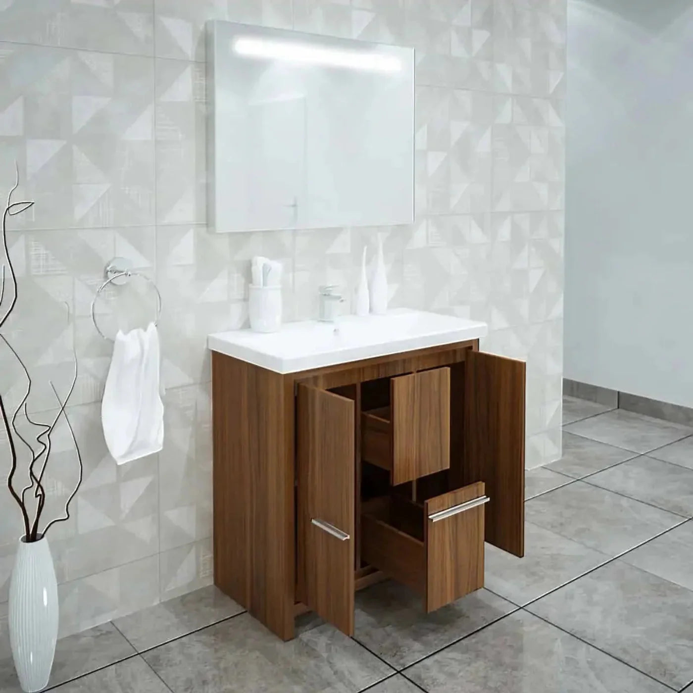 Casa Mare Alessio 36" Bathroom Vanity and Ceramic Sink Combo with LED Mirror - Alessio90GG-36